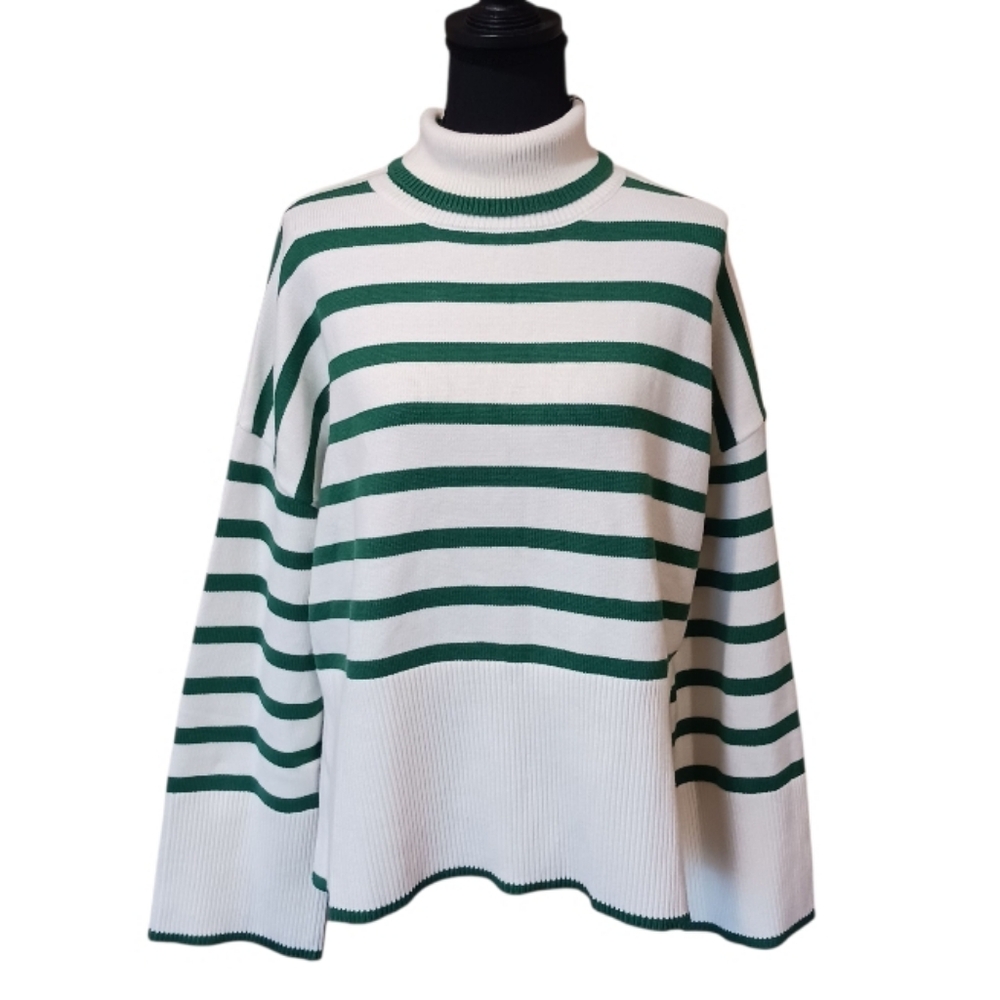 Gyrans Dance Flower Turtleneck Stripe Boxy Sweater - Picture 2 of 9